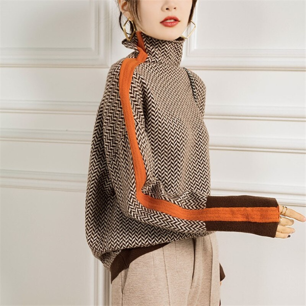 Lyra | Mottled turtleneck jumper with contrasting stripes