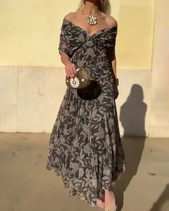 Kia | Off-the-Shoulder V-neck Gown