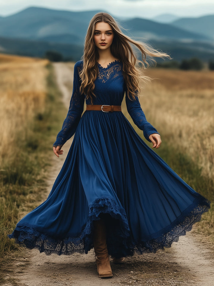 Elena | Lace Maxi Dress with belt