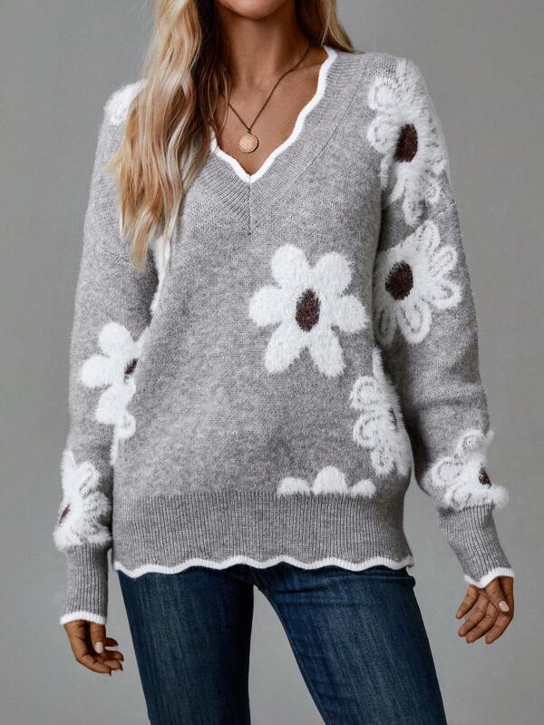 Ellen | V-neck cashmere knit with flowers