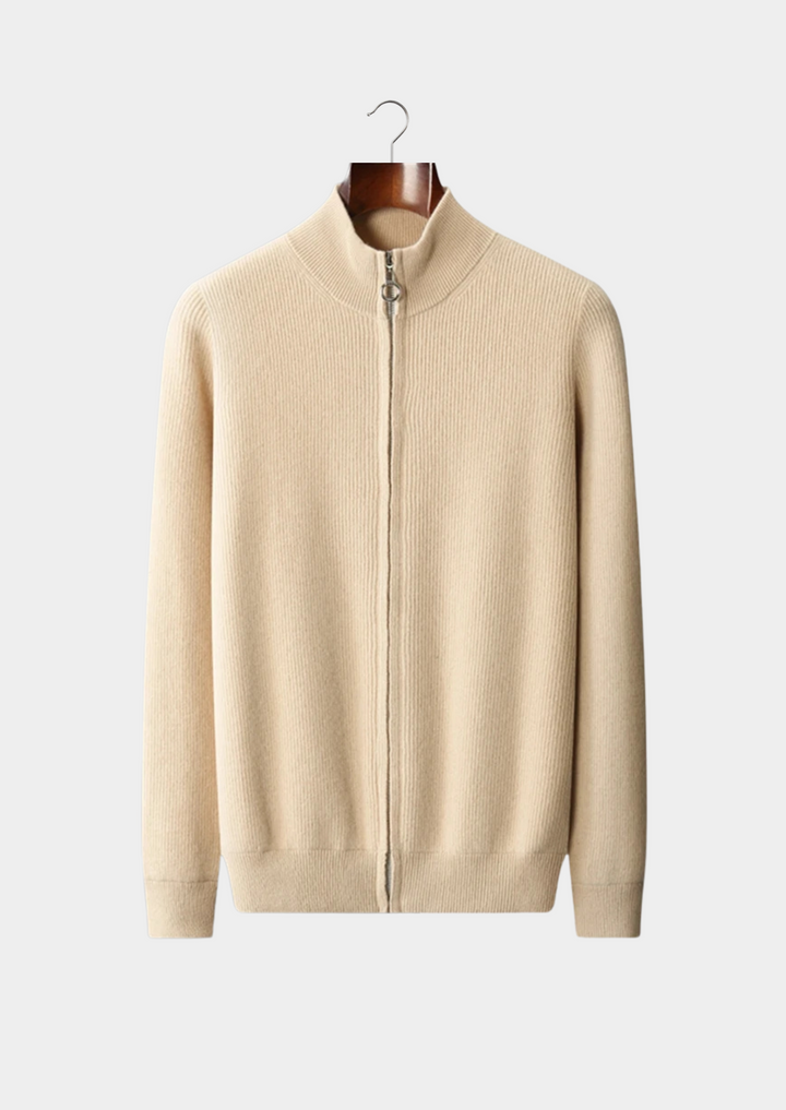 Pure Extra-Fine Merino Wool Premium Ribbed Zip Cardigan