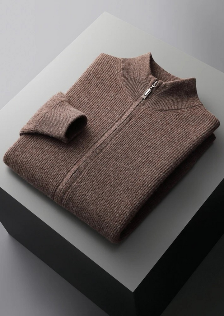 Pure Extra-Fine Merino Wool Premium Ribbed Zip Cardigan