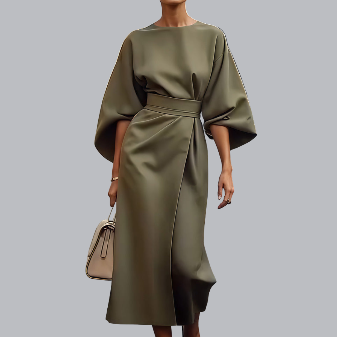Annelie | Elegant Dress with Balloon Sleeves & Waist Belt