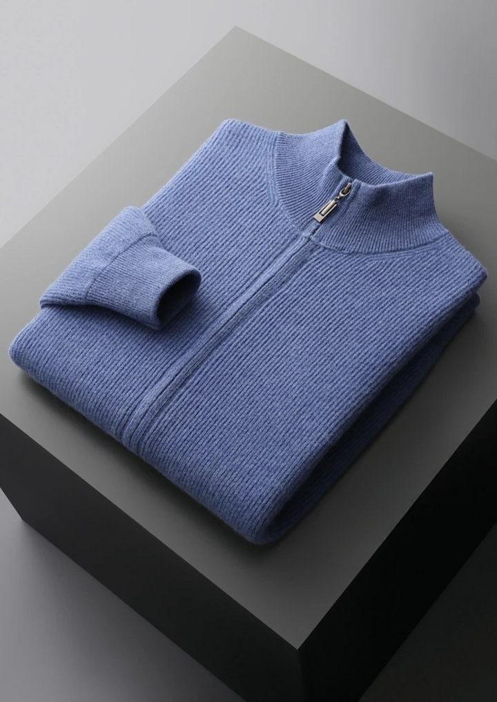 Pure Extra-Fine Merino Wool Premium Ribbed Zip Cardigan
