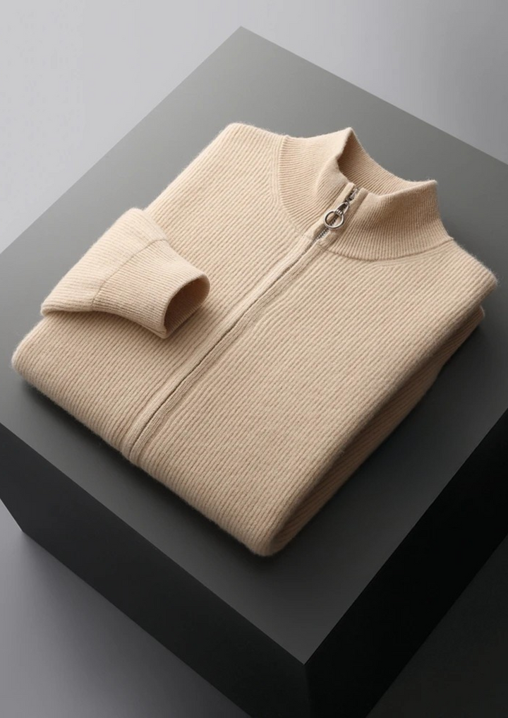 Pure Extra-Fine Merino Wool Premium Ribbed Zip Cardigan