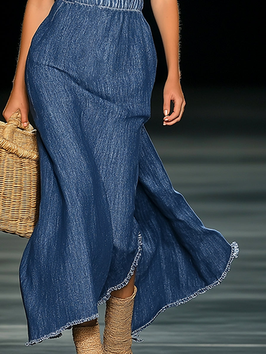 Sierra | Denim Maxi Strapless Dress