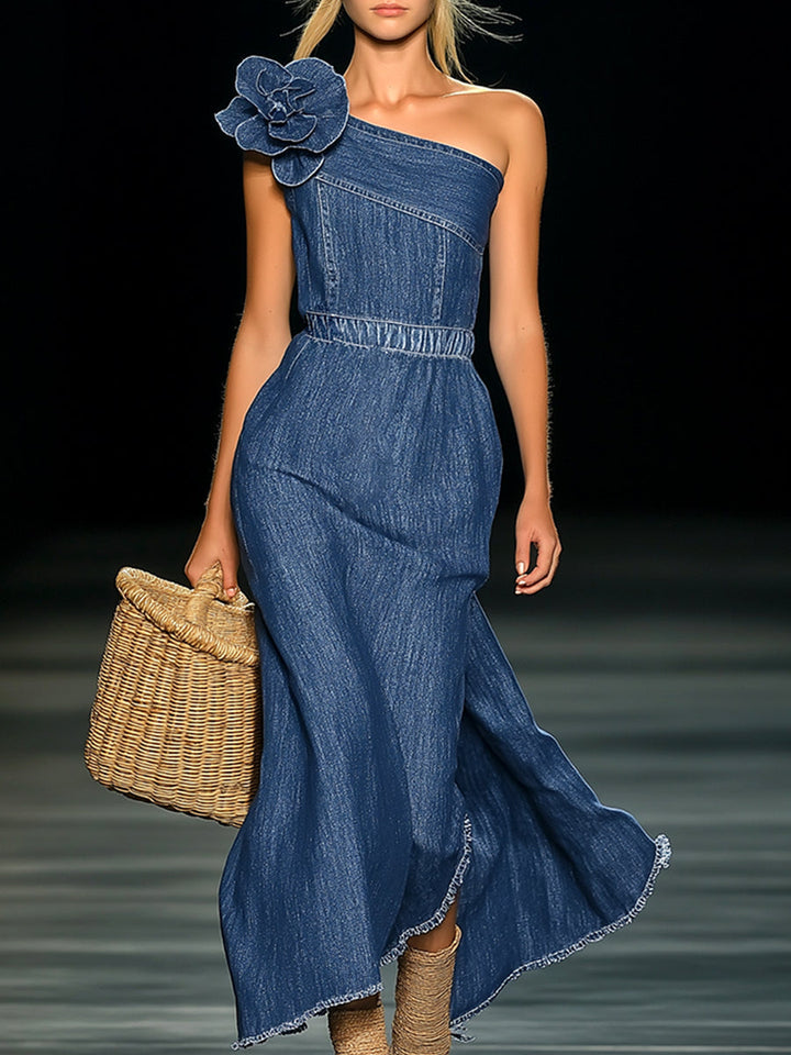 Sierra | Denim Maxi Strapless Dress