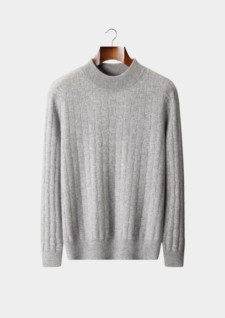Premium Extra-Fine Merino Wool Textured Mockneck Pullover