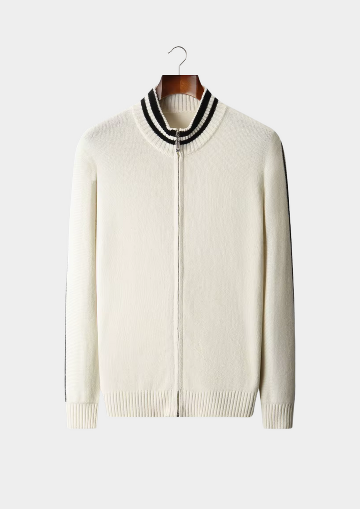 Pure Extra-Fine Merino Wool Two-Tone Zip Luxury Cardigan