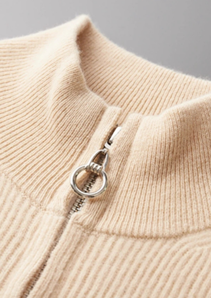 Pure Extra-Fine Merino Wool Premium Ribbed Zip Cardigan
