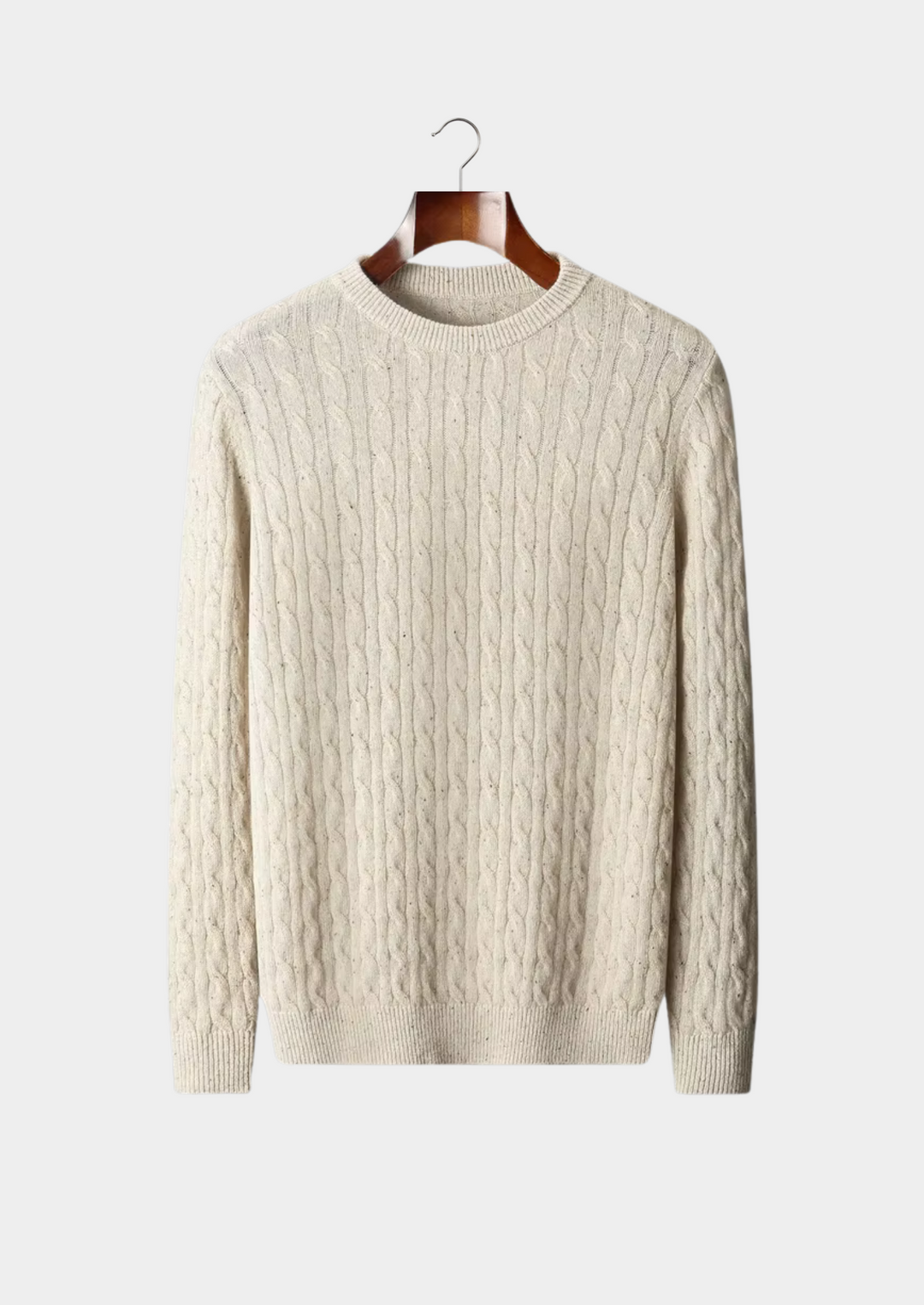 Luxury Merino Nepped Cable-Knit Crewneck