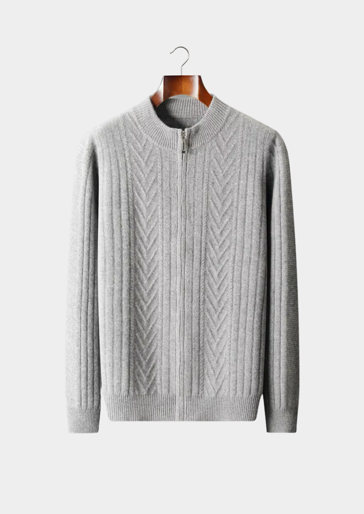 Exquisite Extra-Fine Merino Wool Patterned Zip Cardigan