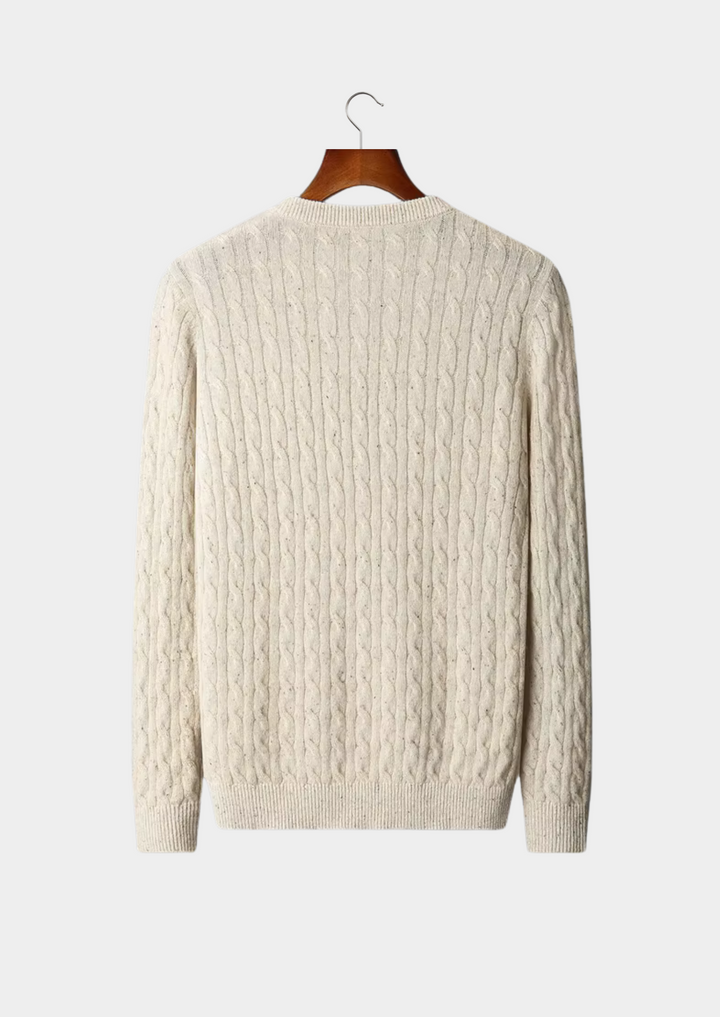 Luxury Merino Nepped Cable-Knit Crewneck