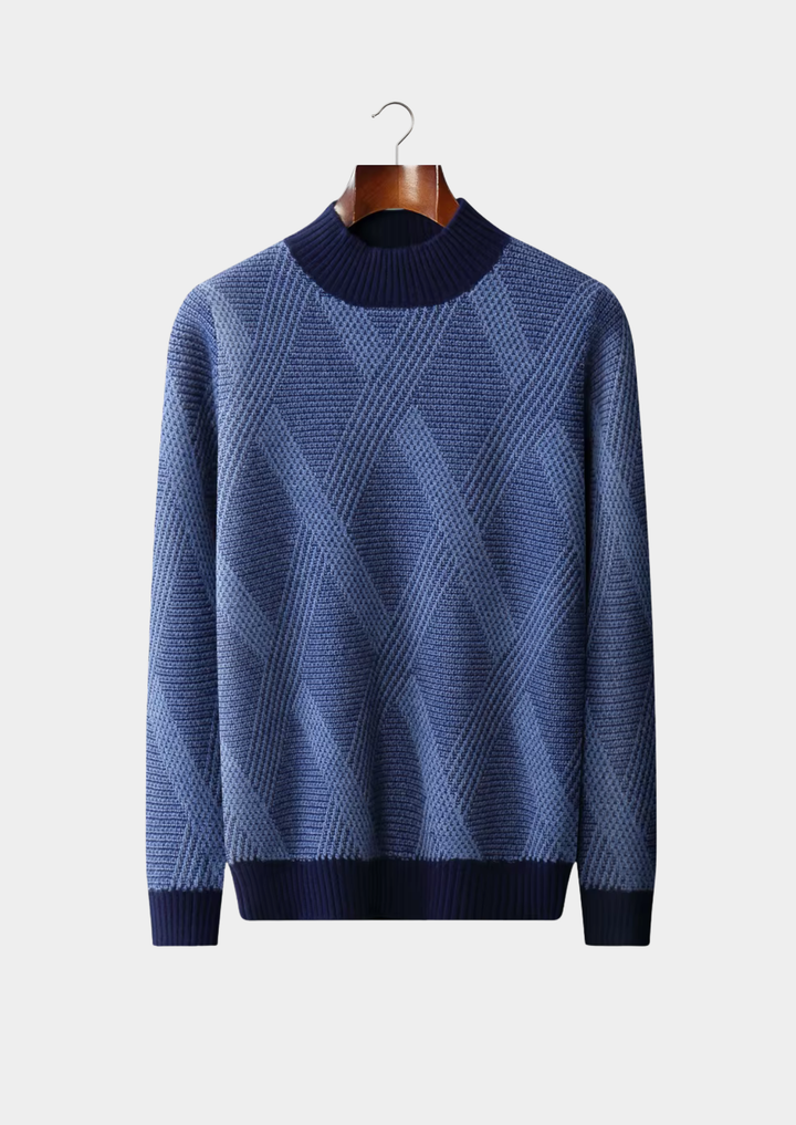Merino Wool Refined Two-Tone Pattern Mockneck