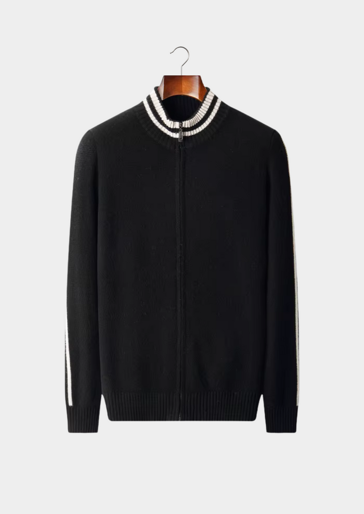 Pure Extra-Fine Merino Wool Two-Tone Zip Luxury Cardigan