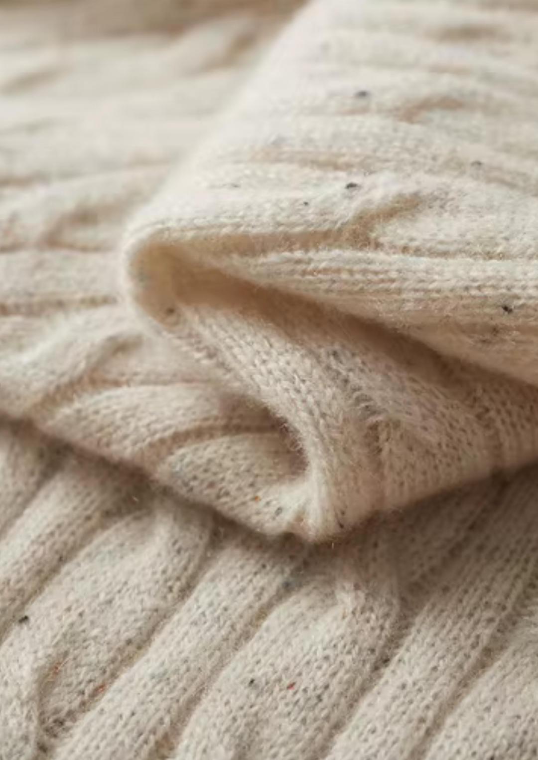 Luxury Merino Nepped Cable-Knit Crewneck