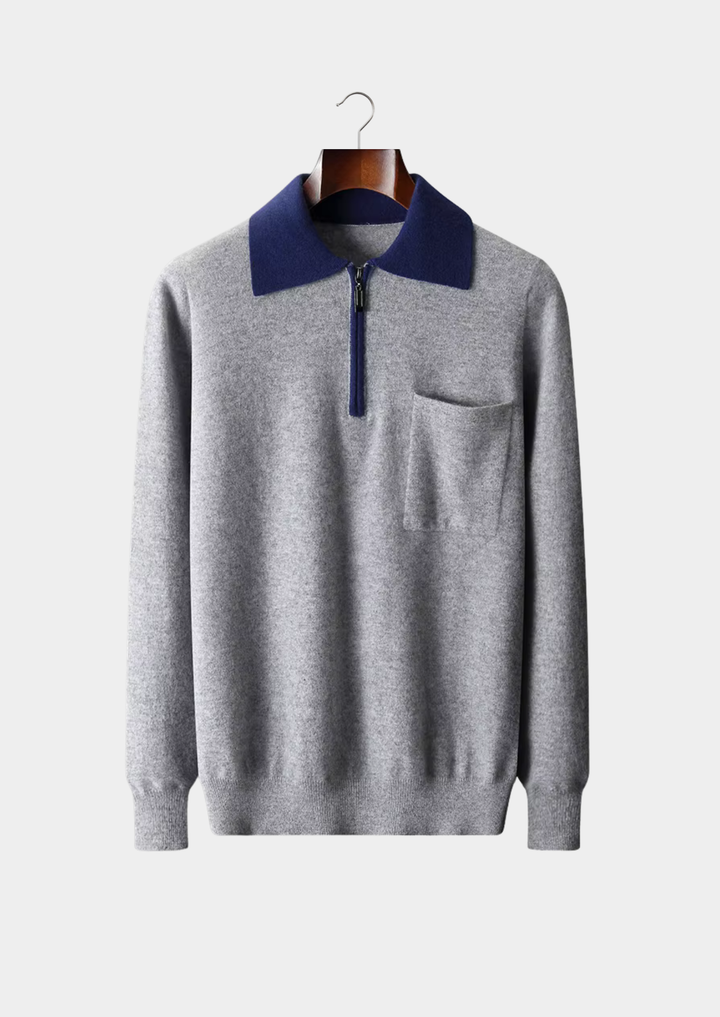 Elite Cashmere Two-Tone Zipper Polo