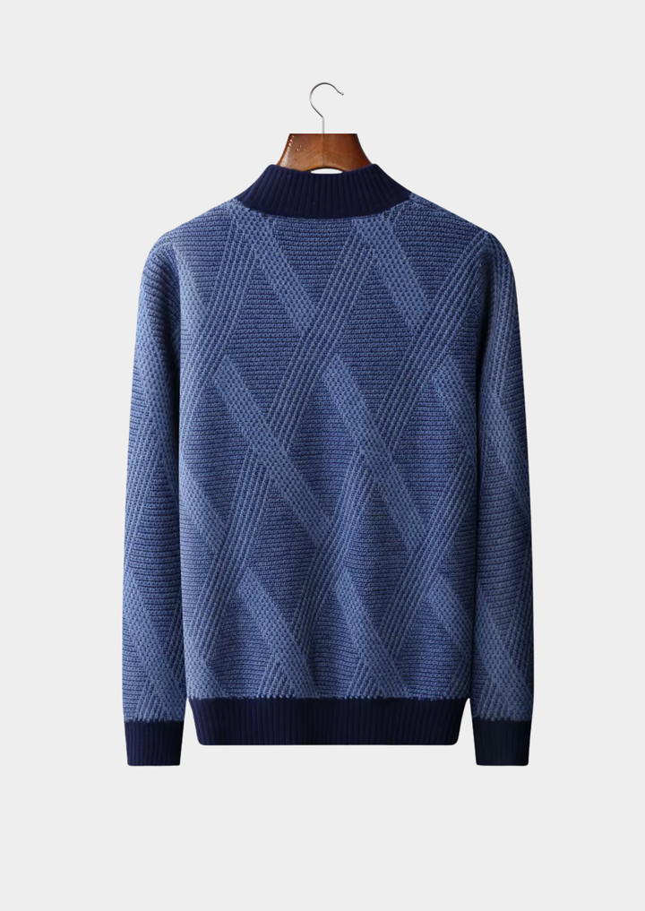 Merino Wool Refined Two-Tone Pattern Mockneck