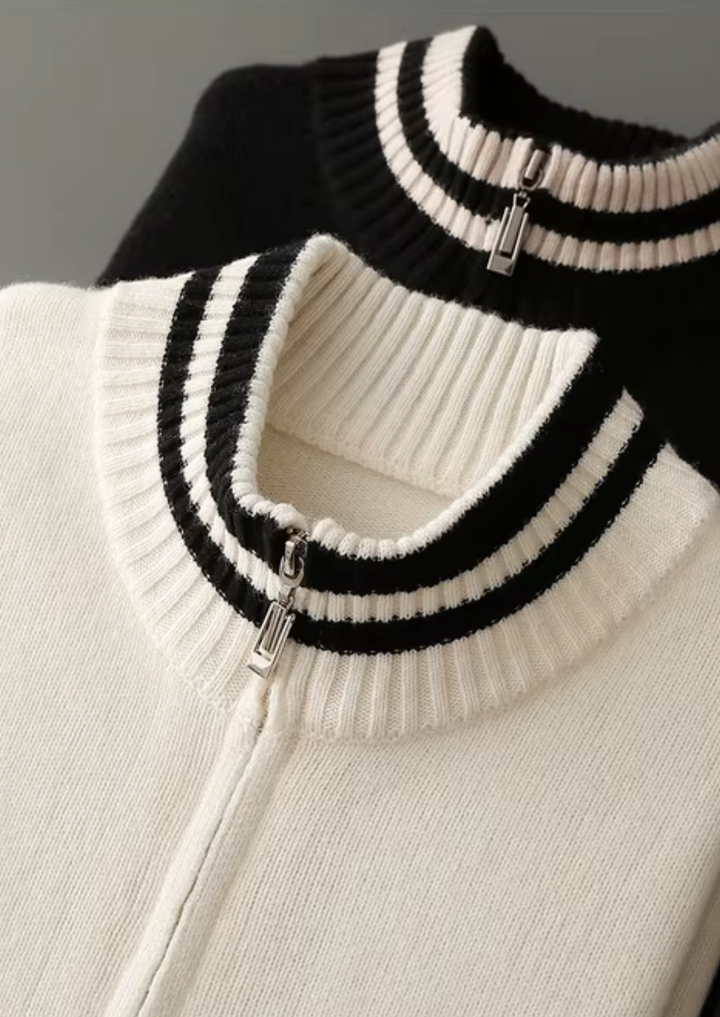 Pure Extra-Fine Merino Wool Two-Tone Zip Luxury Cardigan