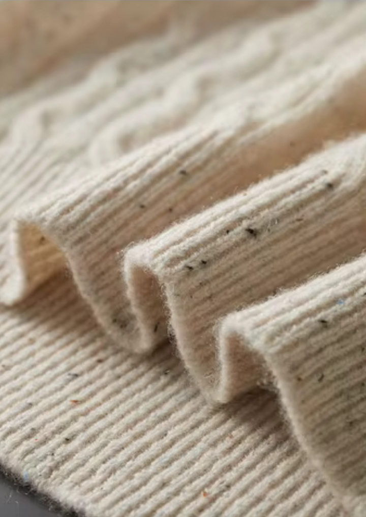 Luxury Merino Nepped Cable-Knit Crewneck