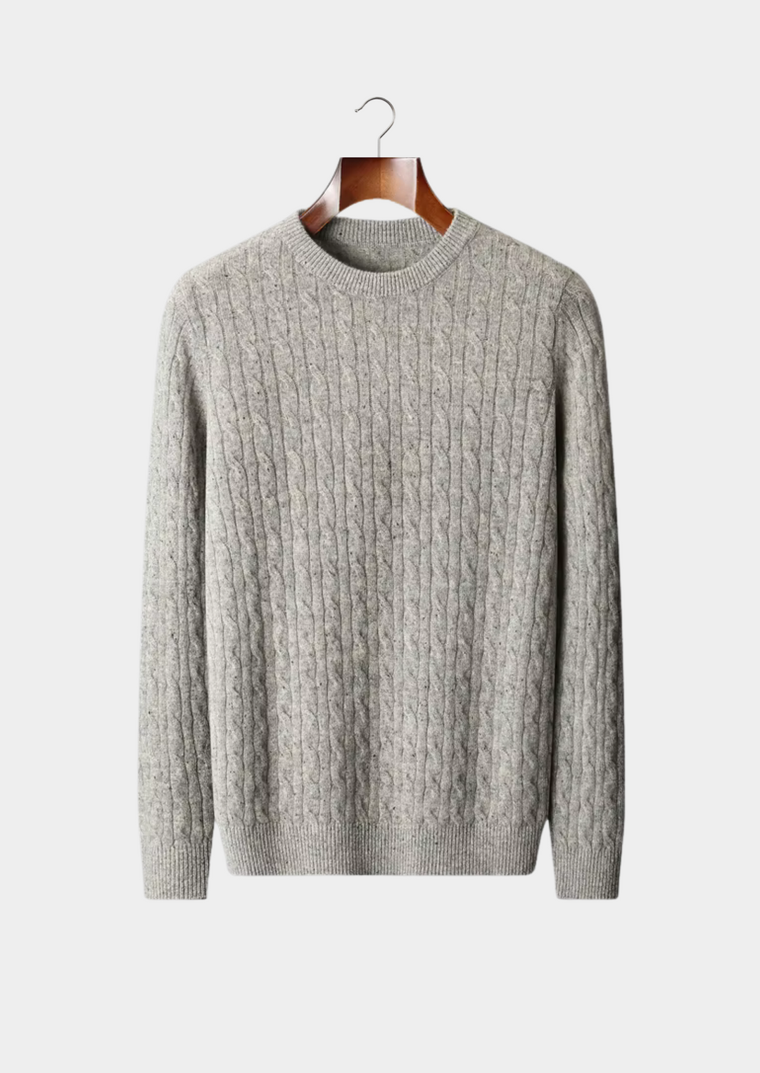 Luxury Merino Nepped Cable-Knit Crewneck