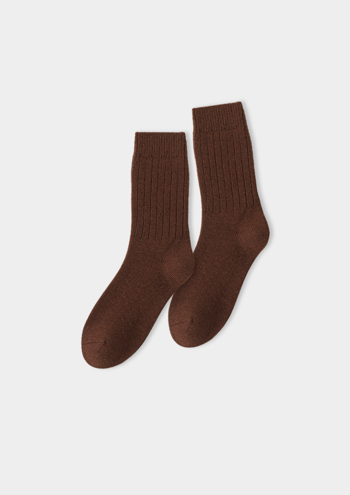 Coffee Ultra-Soft Ribbed Merino Wool Luxury Socks