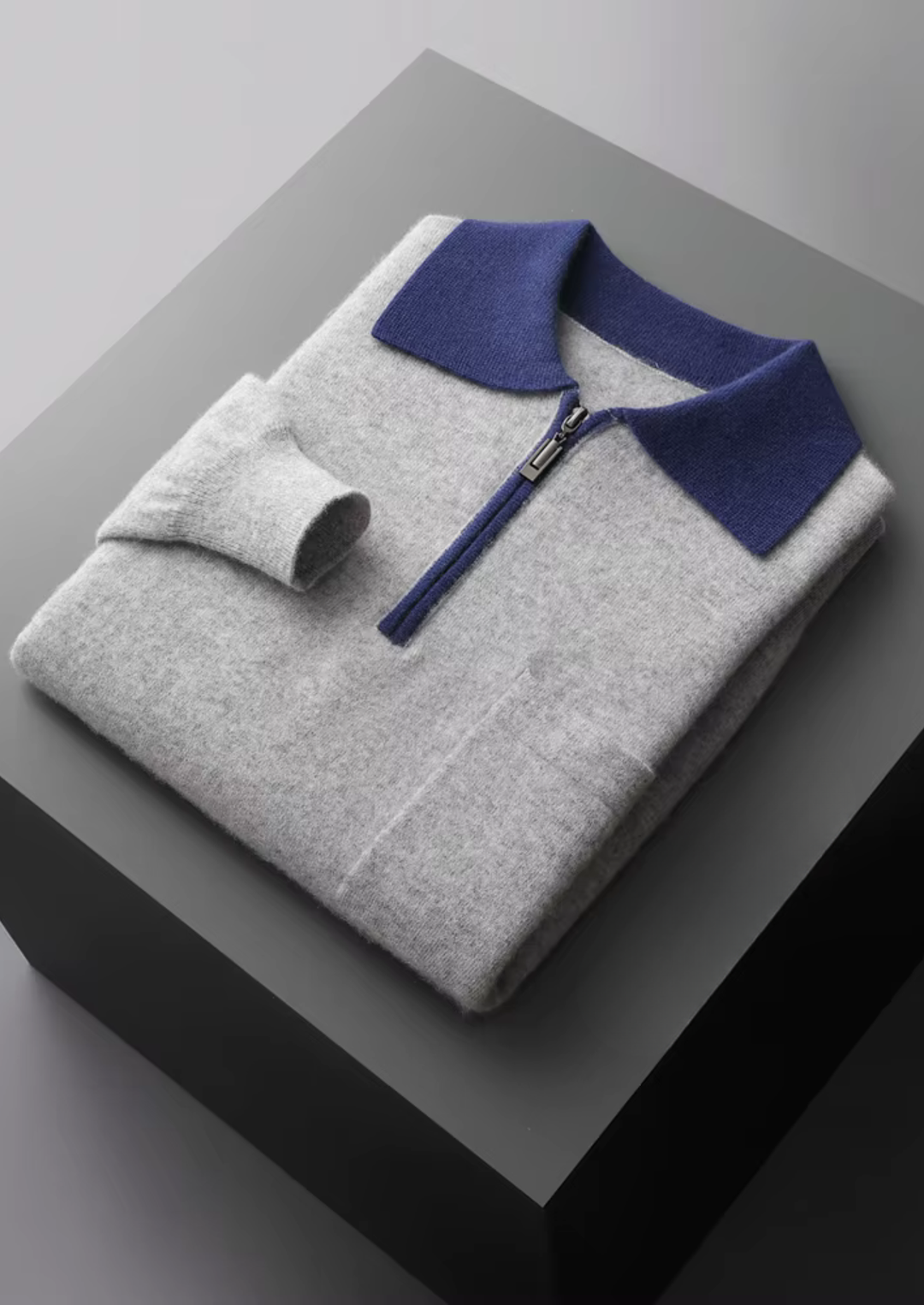 Elite Cashmere Two-Tone Zipper Polo