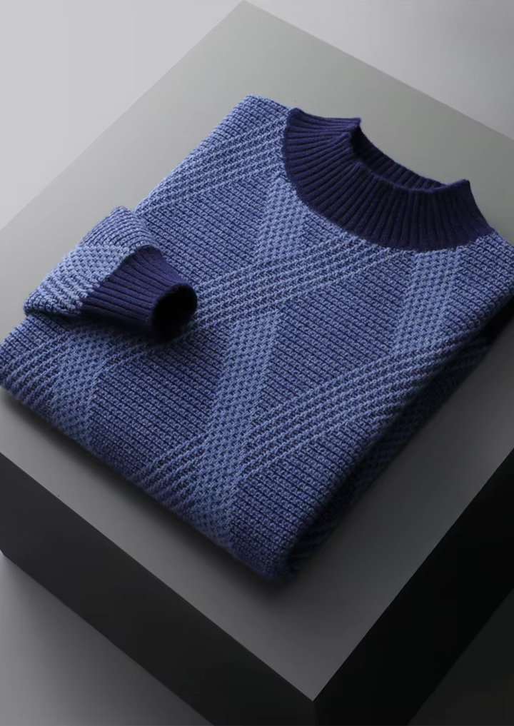 Merino Wool Refined Two-Tone Pattern Mockneck
