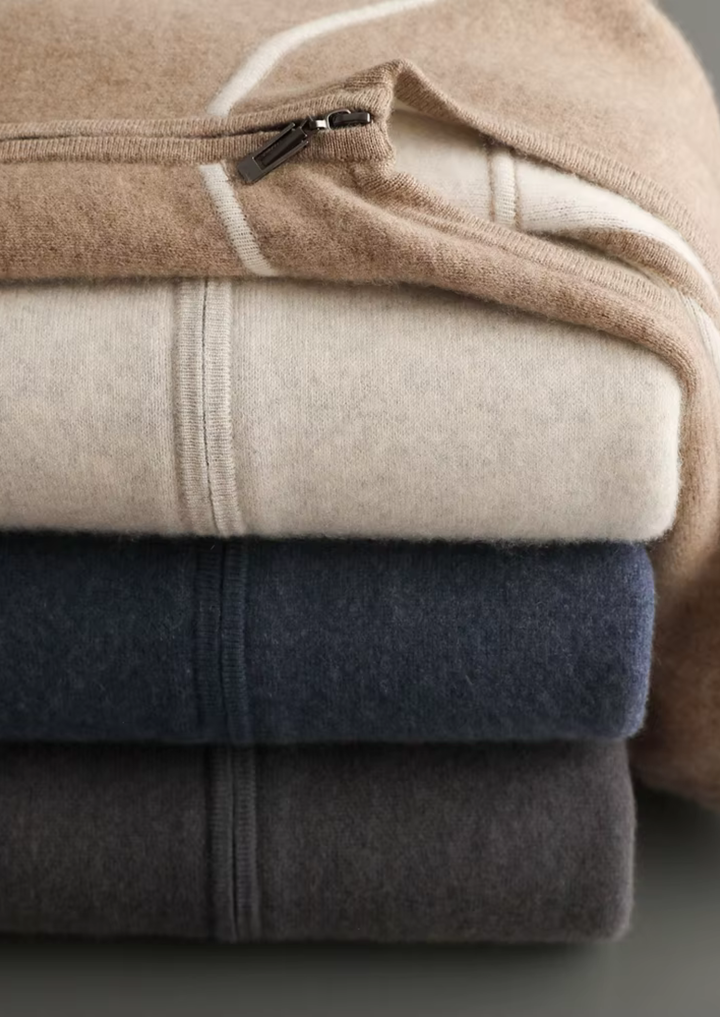 Luxury Cashmere Two-Tone Zip Hoodie