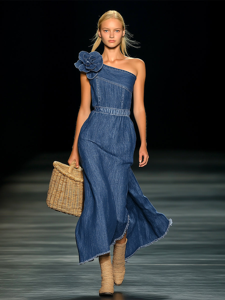 Sierra | Denim Maxi Strapless Dress