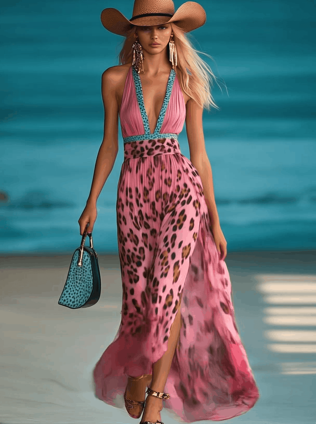Leona | Chiffon Maxi Leopard Print Dress with Slit