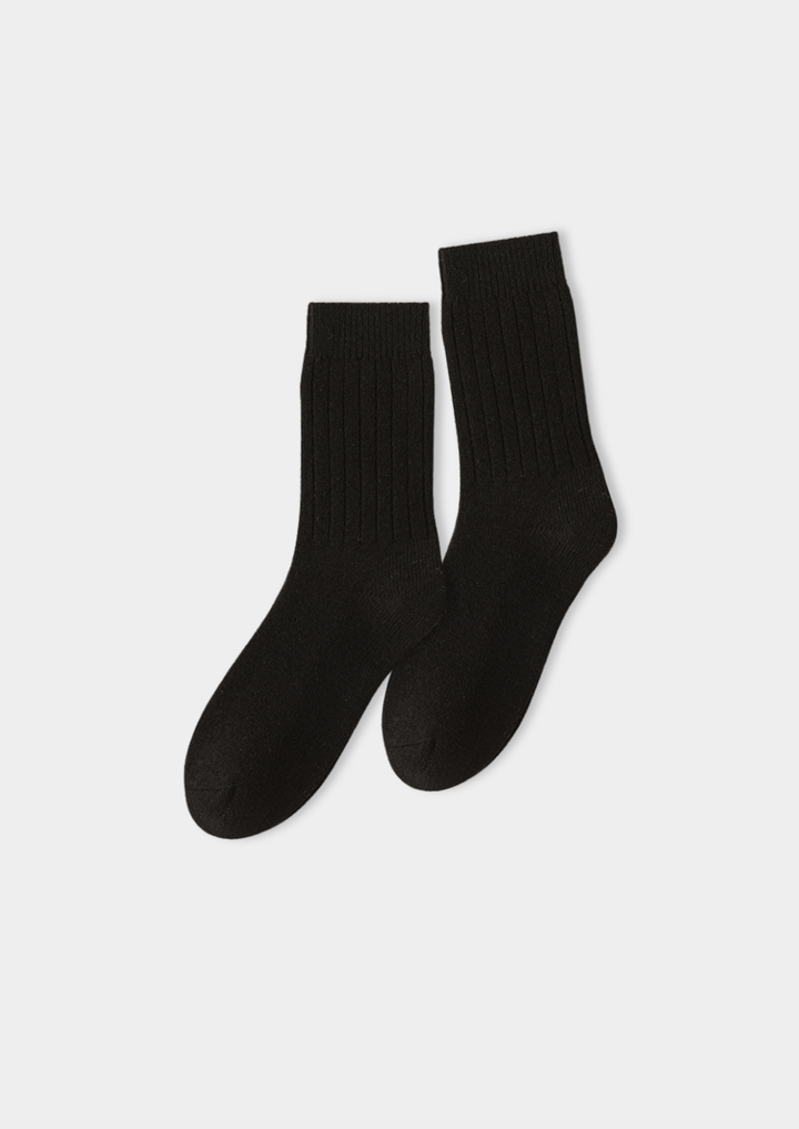 Black Ultra-Soft Ribbed Merino Wool Luxury Socks