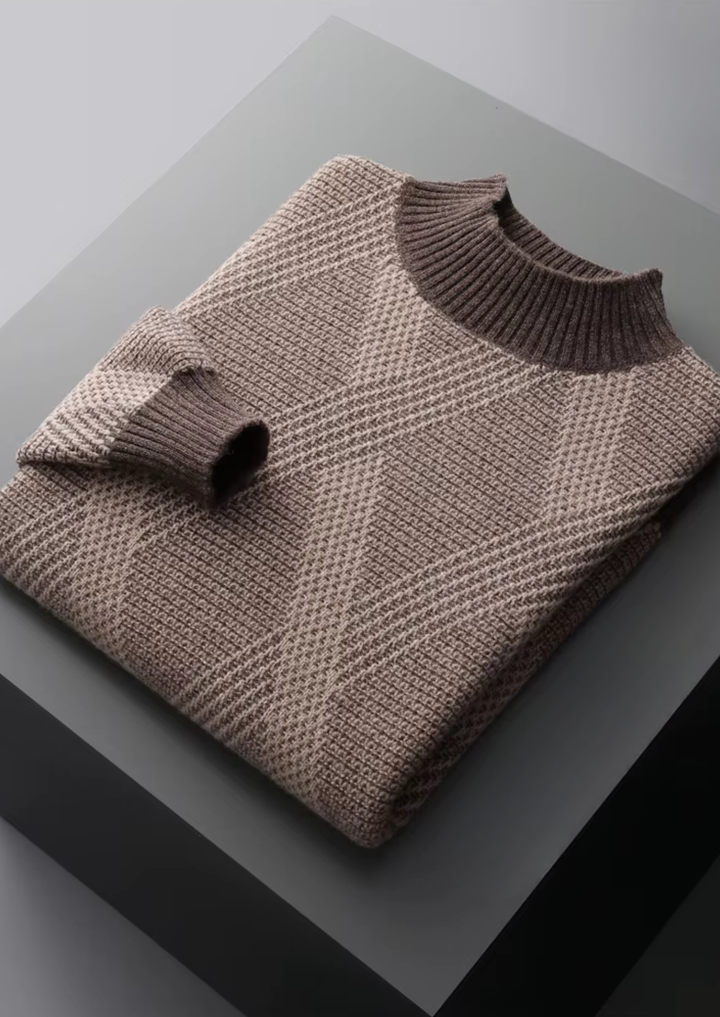 Merino Wool Refined Two-Tone Pattern Mockneck