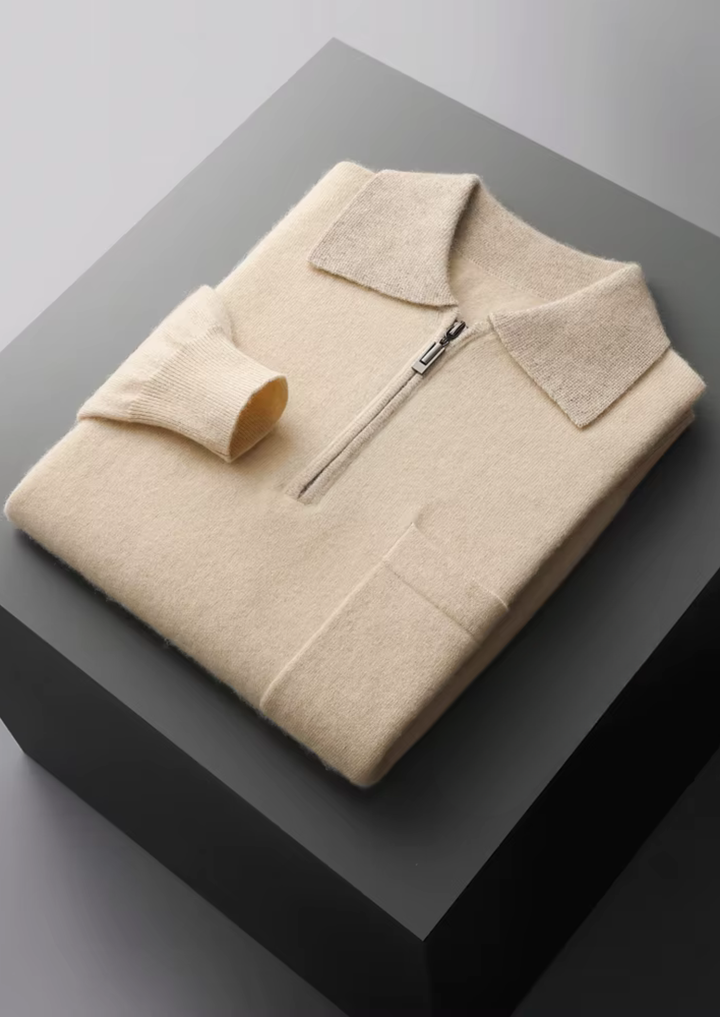 Elite Cashmere Two-Tone Zipper Polo