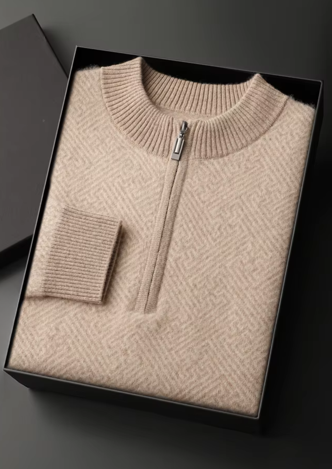 Signature Cashmere Patterned Half-Zip Sweater