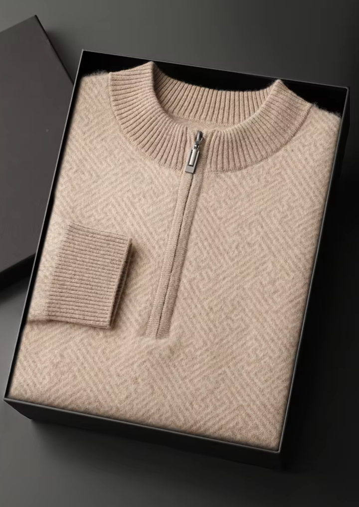 Signature Cashmere Patterned Half-Zip Sweater