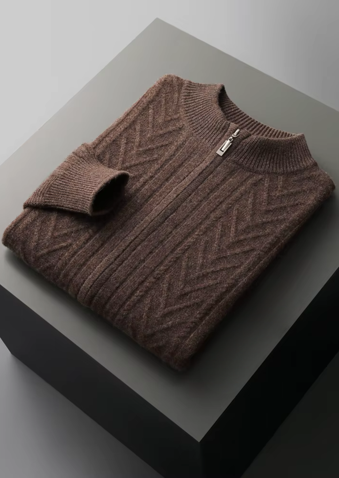 Exquisite Extra-Fine Merino Wool Patterned Zip Cardigan