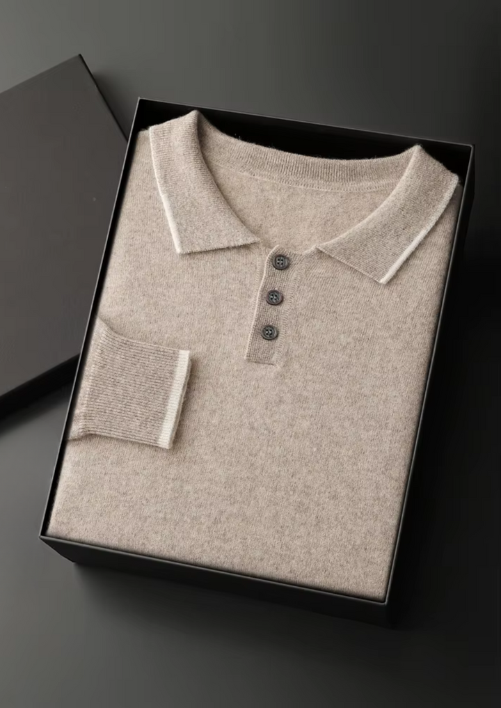 Luxury Two-Tone Cashmere Button Polo