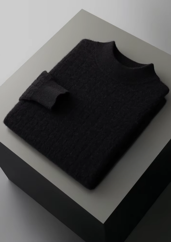 Premium Extra-Fine Merino Wool Textured Mockneck Pullover