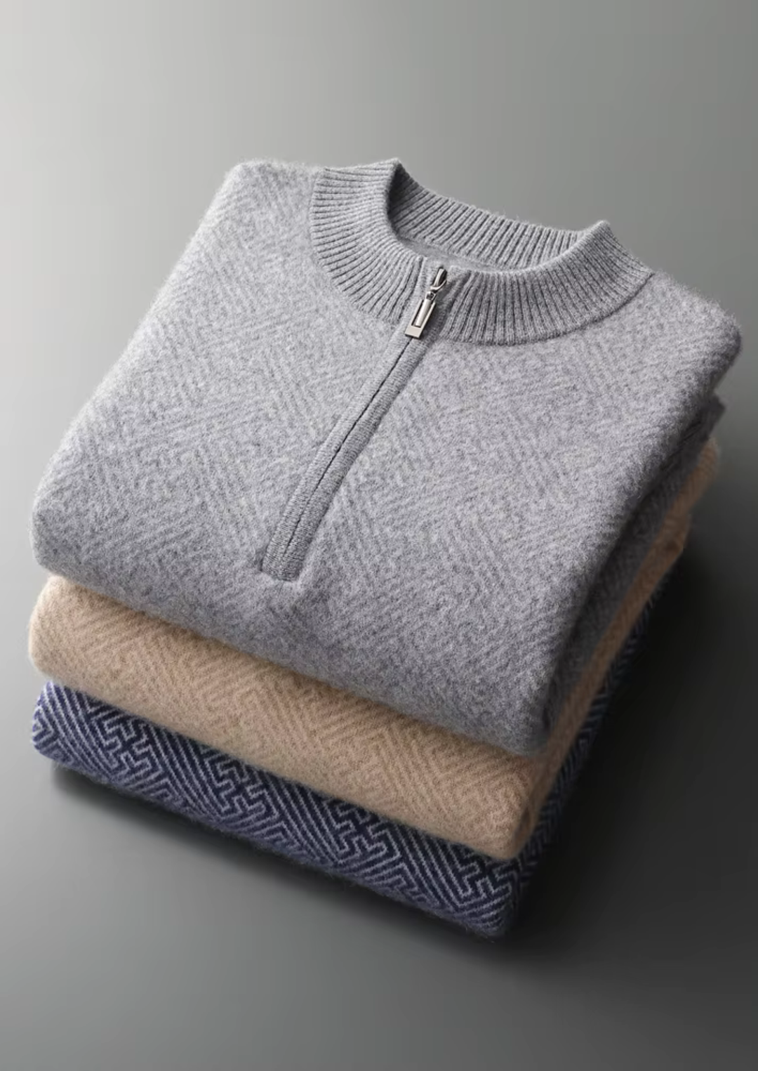 Signature Cashmere Patterned Half-Zip Sweater