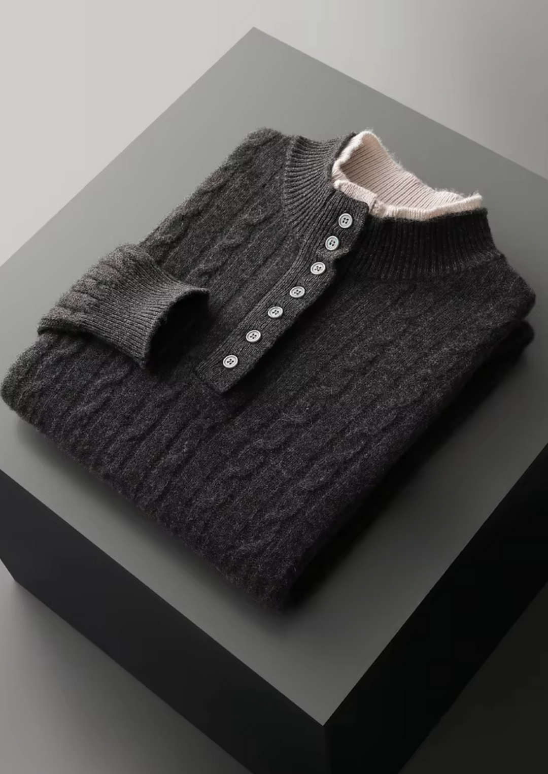 Premium Cable-Knit Merino Henley