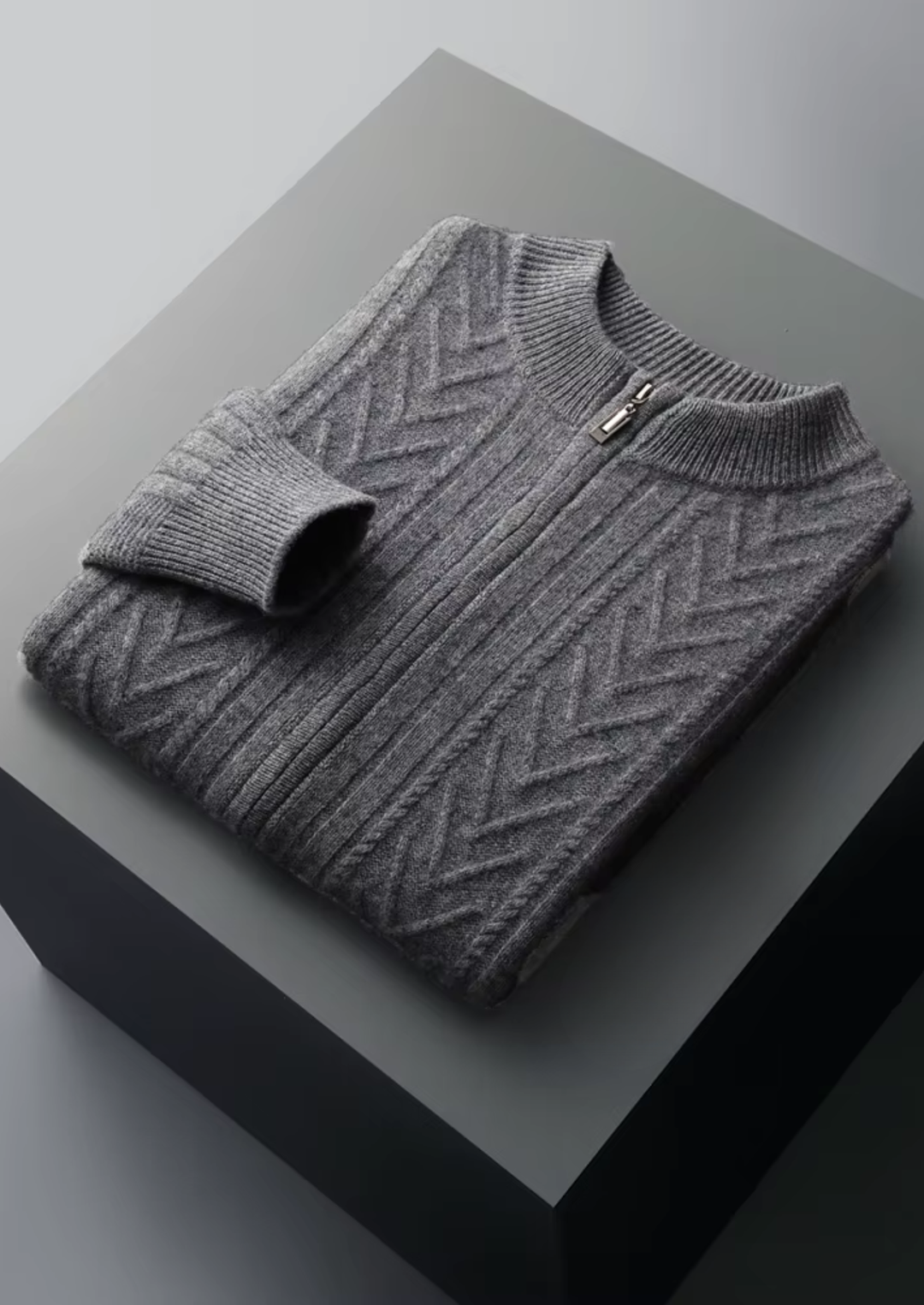 Exquisite Extra-Fine Merino Wool Patterned Zip Cardigan