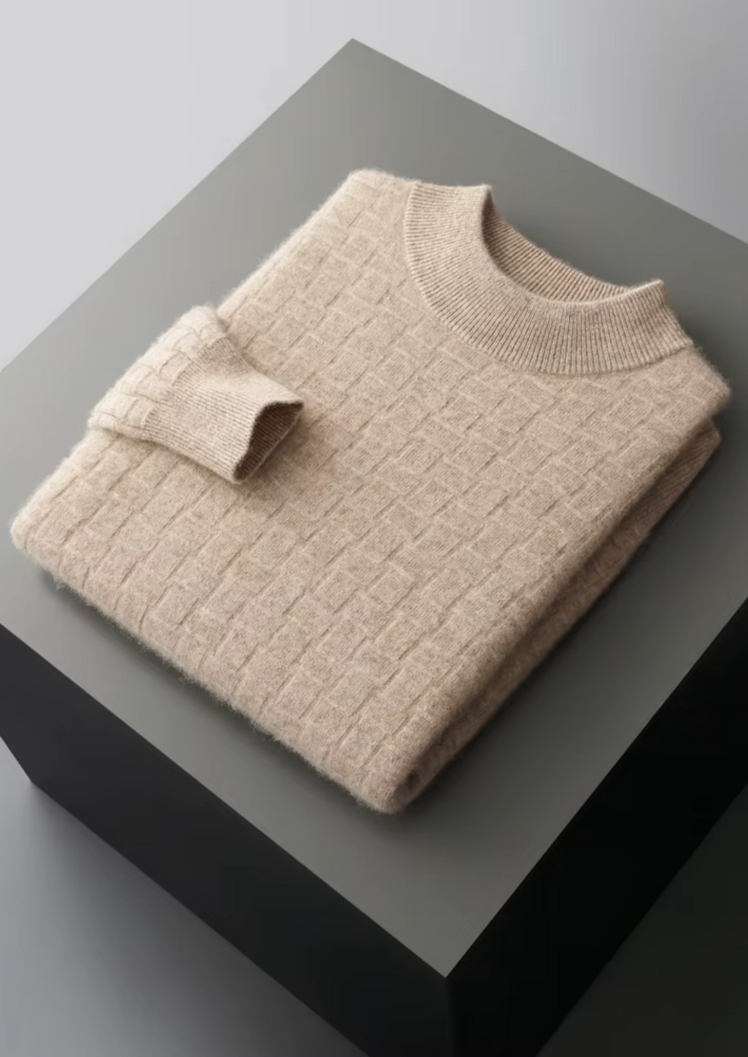 Premium Extra-Fine Merino Wool Textured Mockneck Pullover