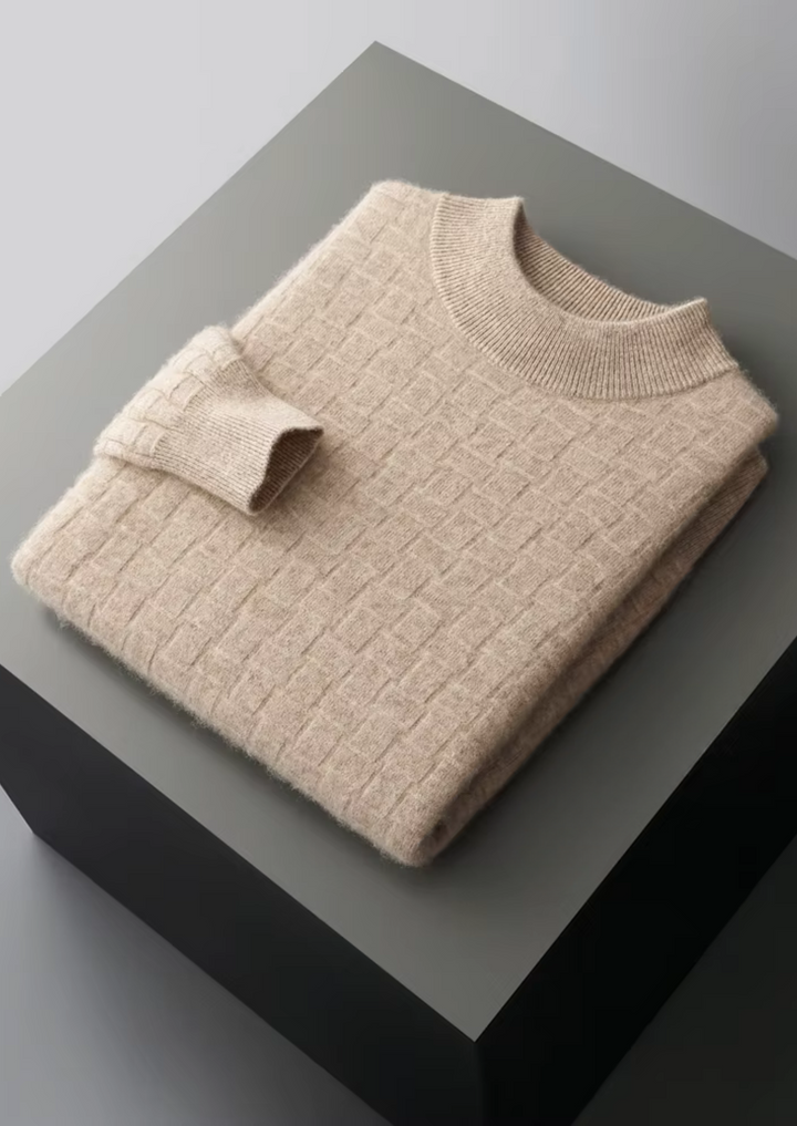 Premium Extra-Fine Merino Wool Textured Mockneck Pullover