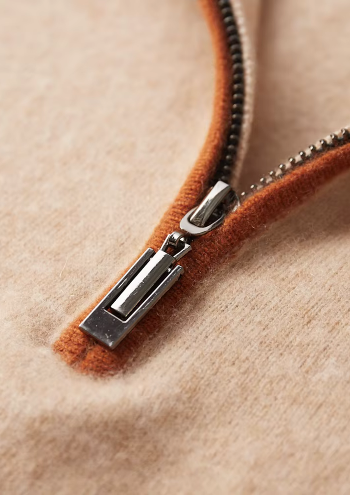 Elite Cashmere Two-Tone Zipper Polo