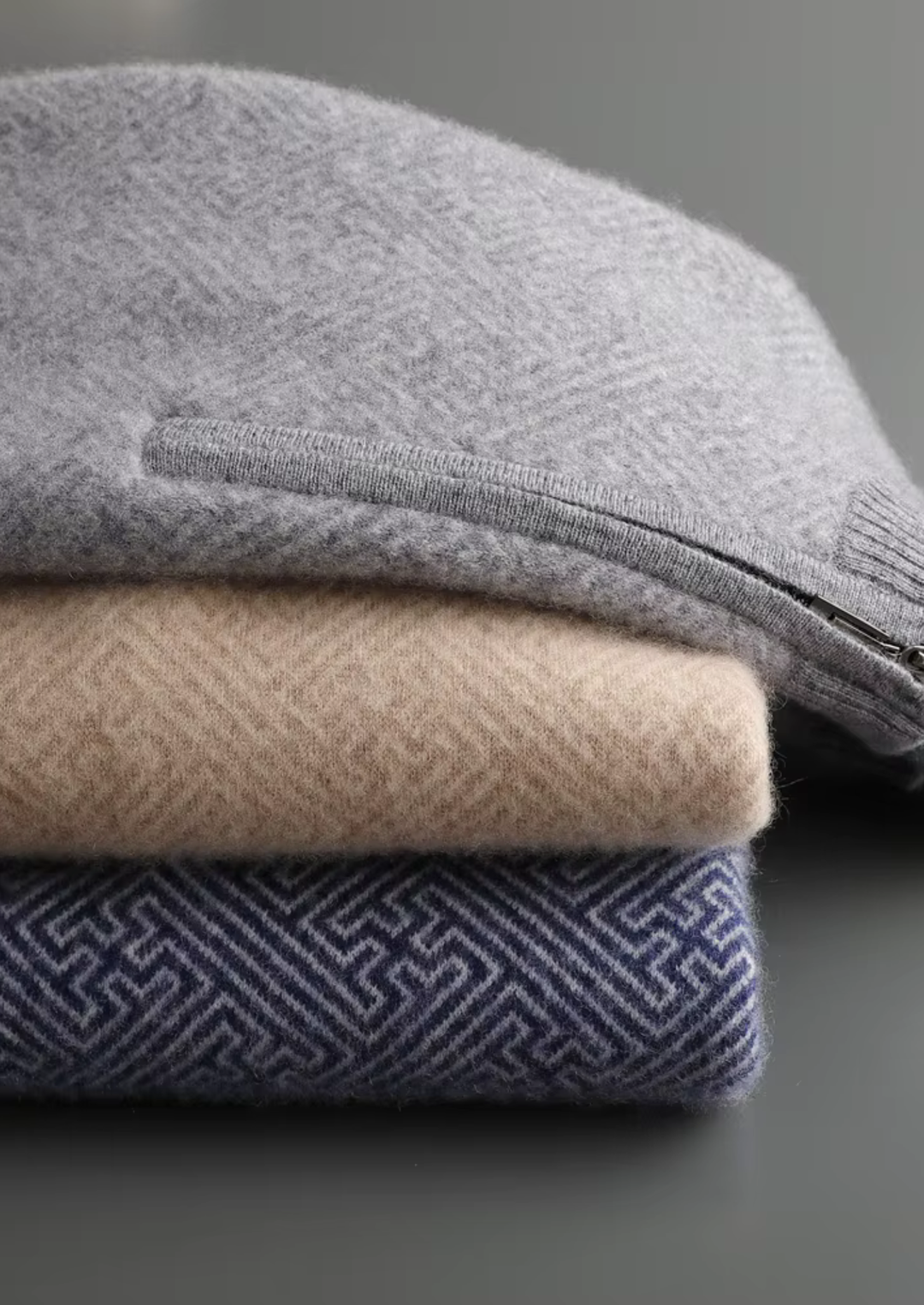 Signature Cashmere Patterned Half-Zip Sweater