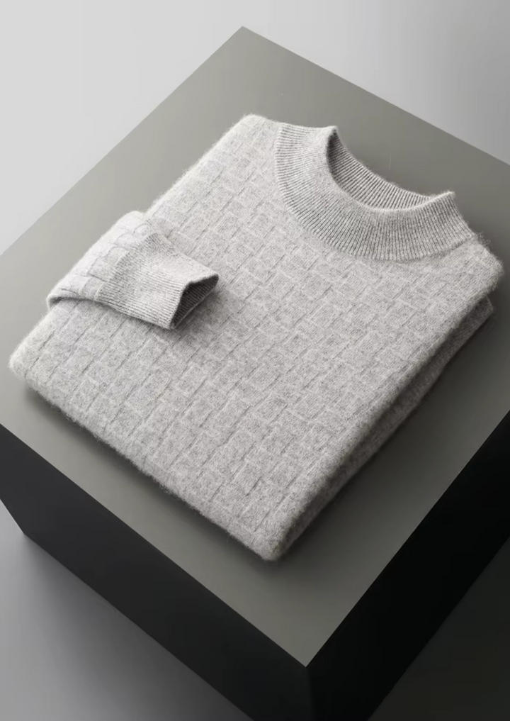Premium Extra-Fine Merino Wool Textured Mockneck Pullover