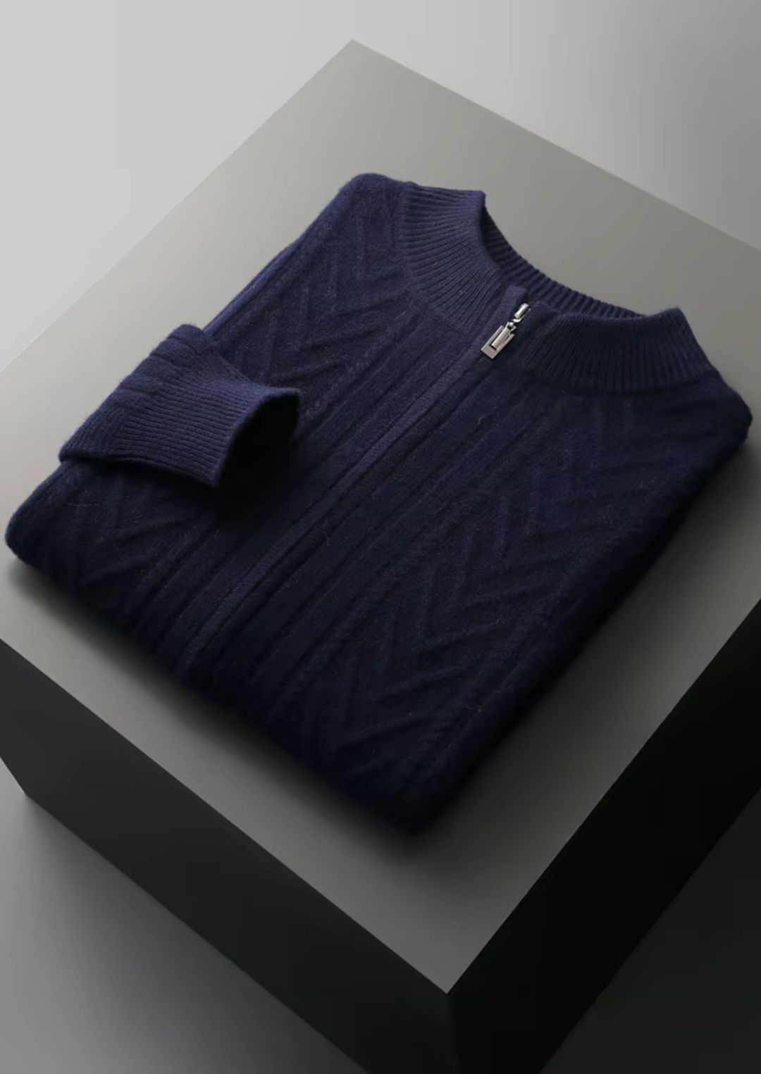 Exquisite Extra-Fine Merino Wool Patterned Zip Cardigan