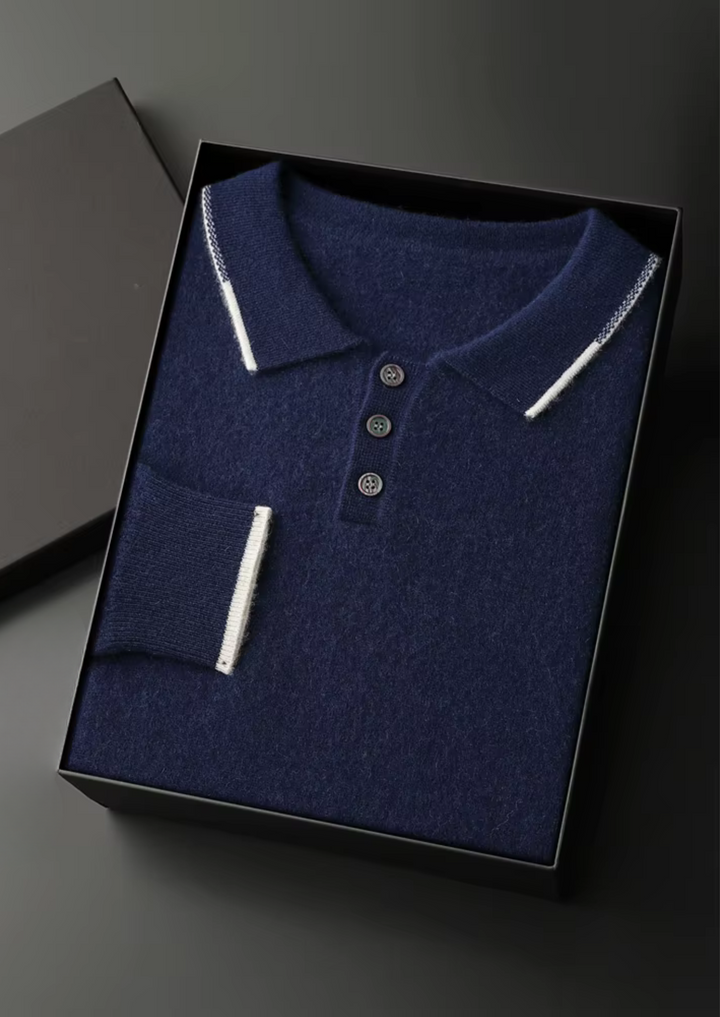 Luxury Two-Tone Cashmere Button Polo