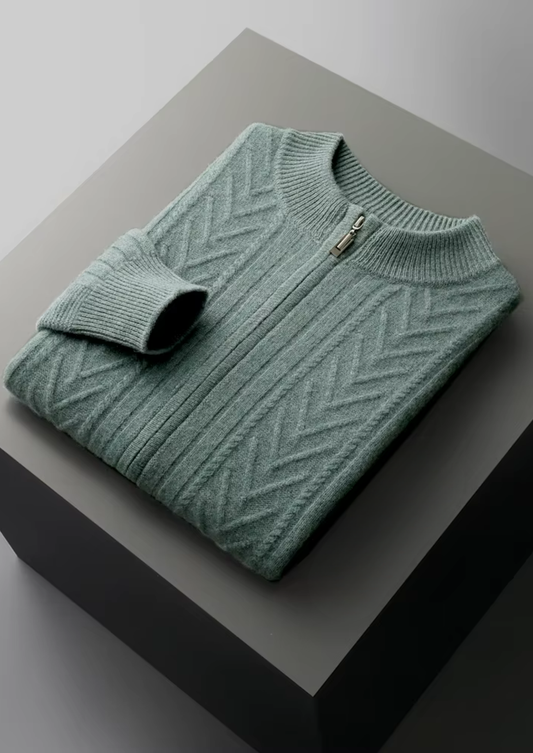 Exquisite Extra-Fine Merino Wool Patterned Zip Cardigan